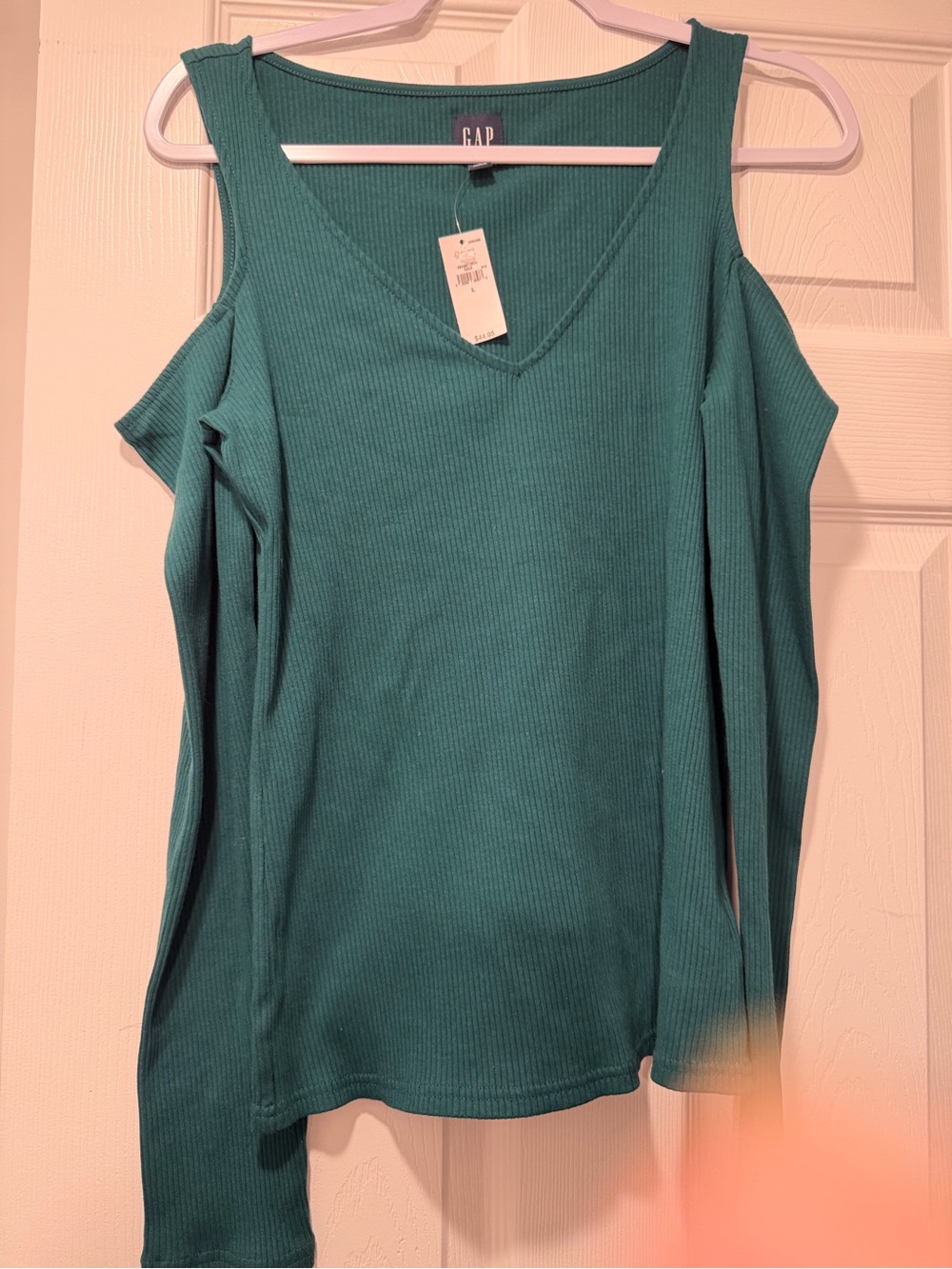 GAP Teal Cold-Shoulder Ribbed V-Neck Top